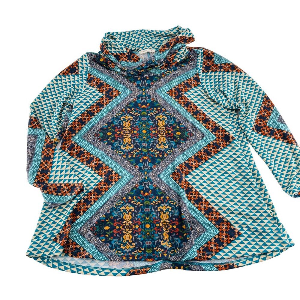 Living Doll 1X Geometric Pattern Tunic Top With Hood